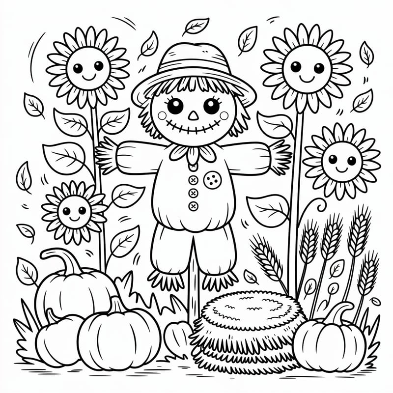 Kawaii Scarecrow Coloring Page