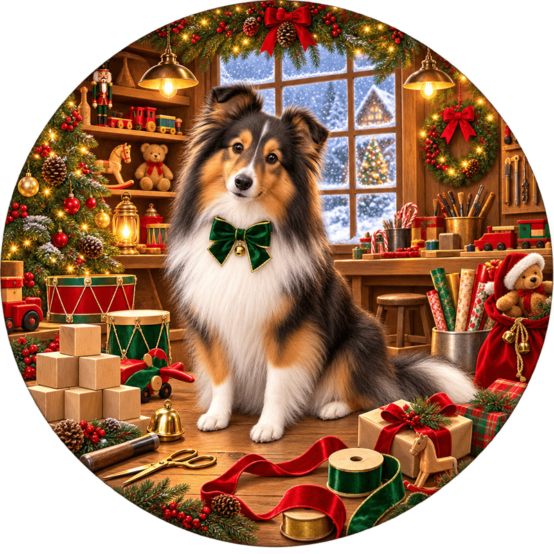 Tricolor Shetland at Santa's Workshop