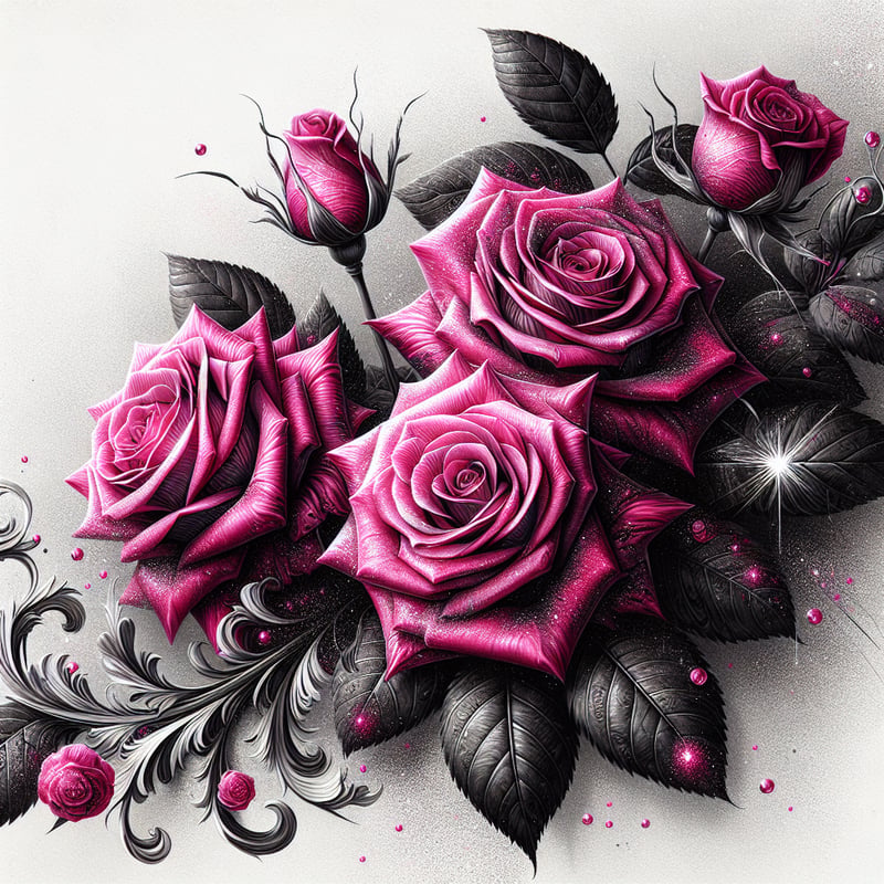 Dramatic Pink Rose Bouquet Illustration