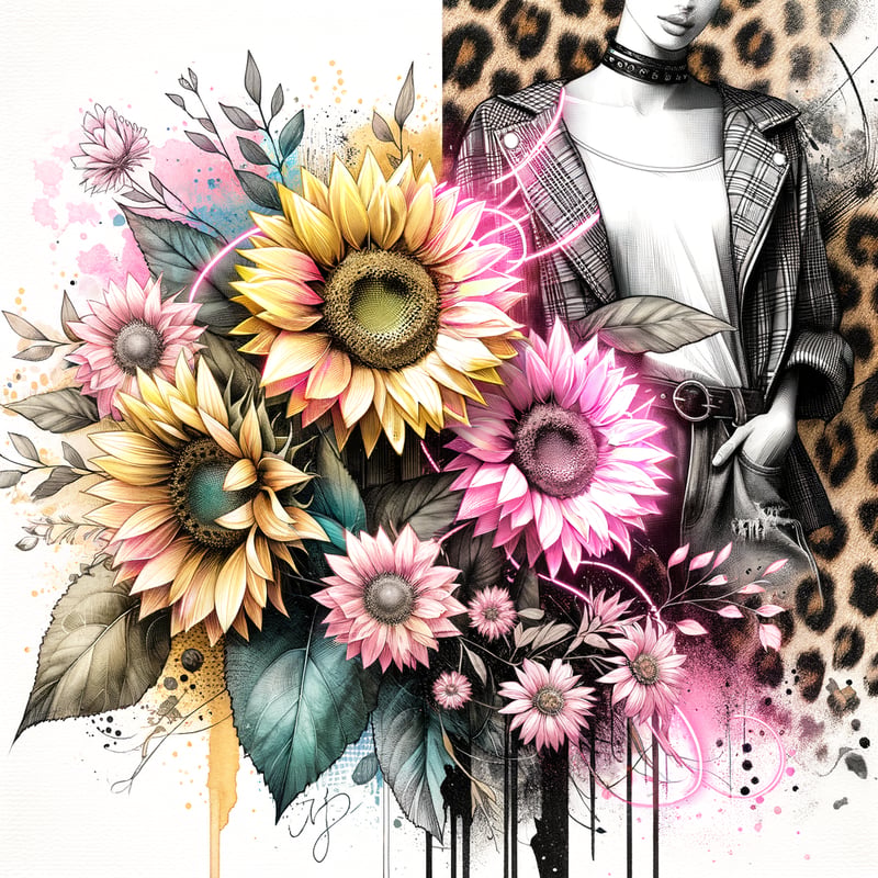 Neon Pink Sunflowers with Leopard Print