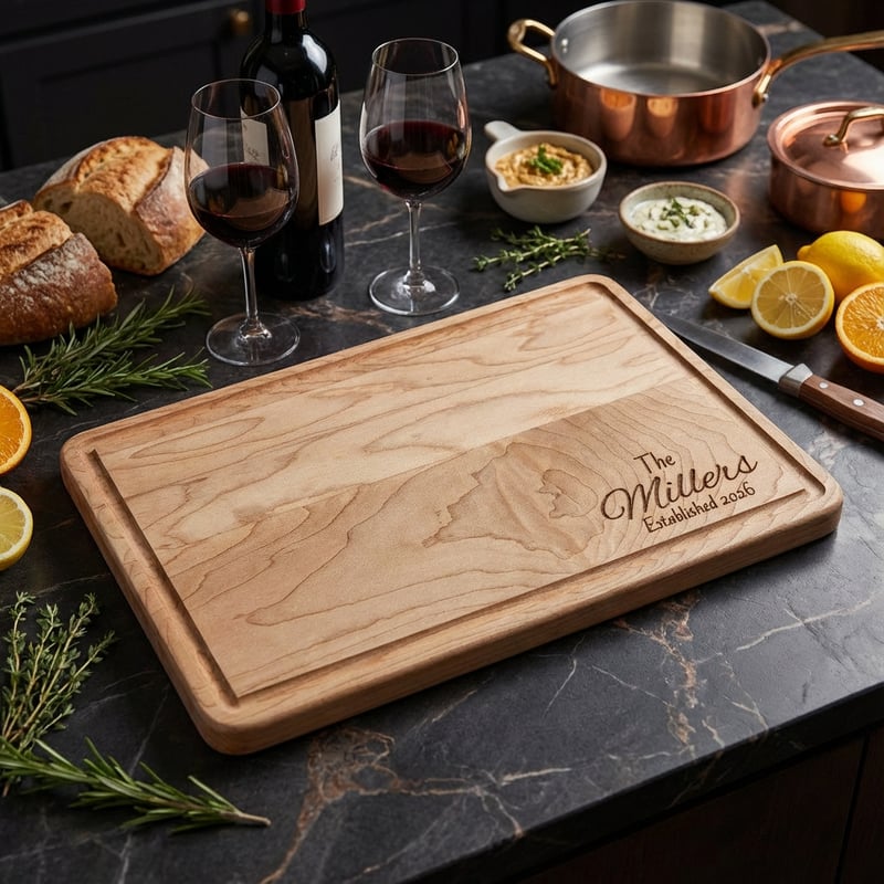 Engraved Cutting Board on Marble Island