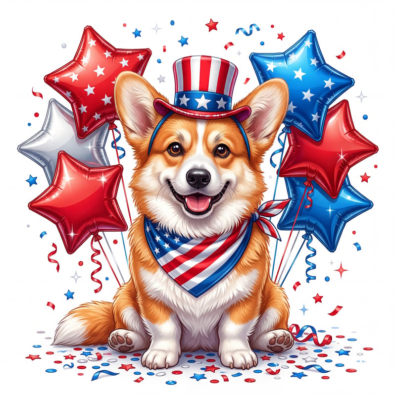 Patriotic Corgi Wearing Bandana and Hat