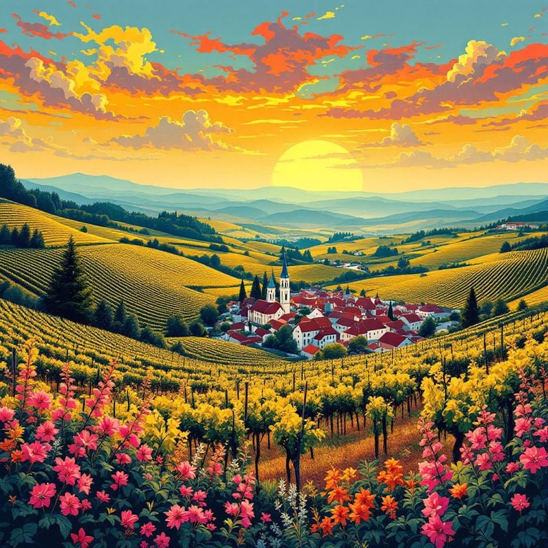 Vintage Travel Art of Jasło Vineyards