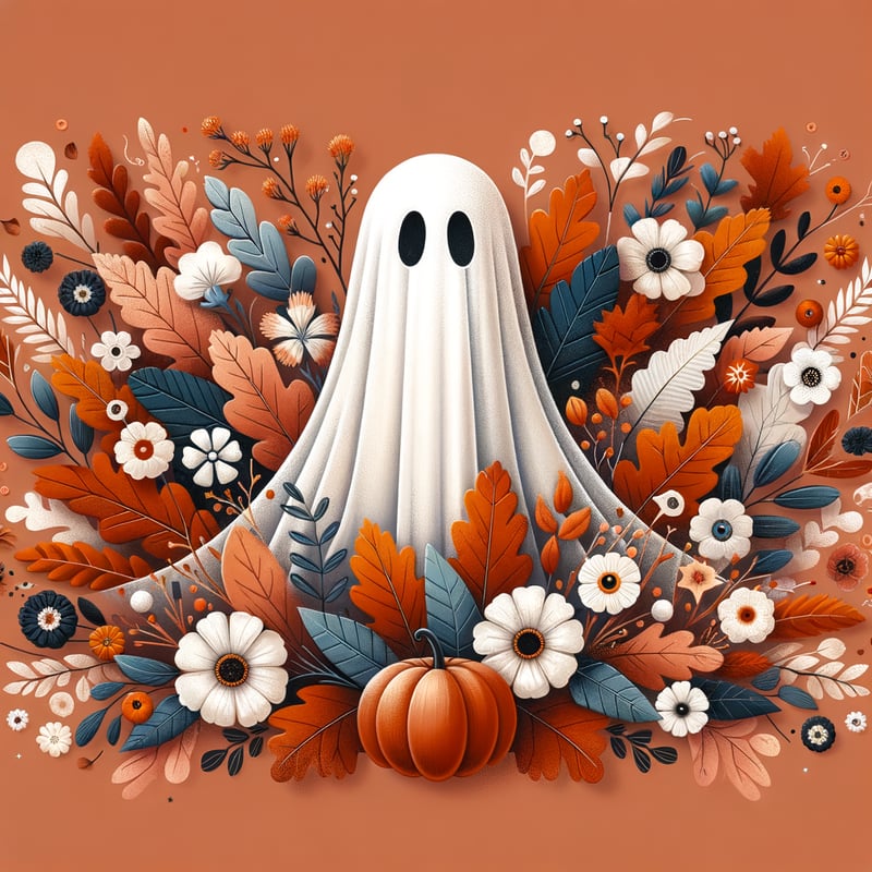 Whimsical Ghost with Autumn Flora