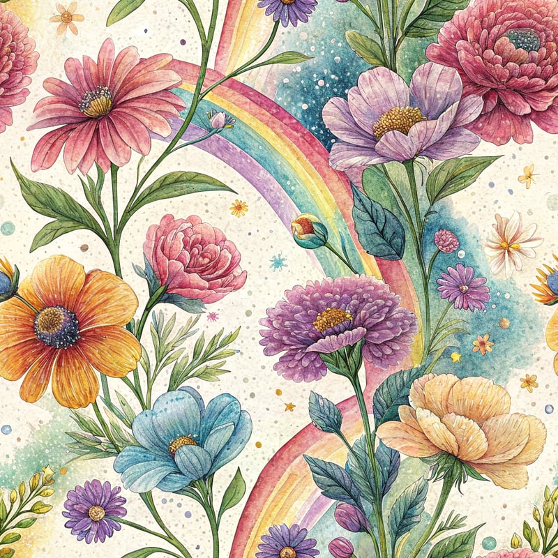 Glitter Rainbow Floral Print
