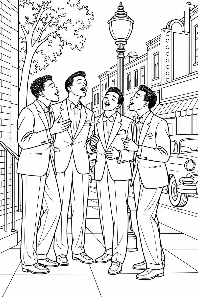 Doo-Wop Street Corner Coloring Page