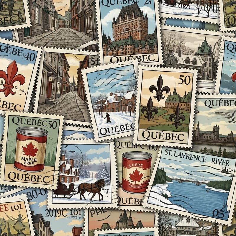 Vintage Québec Postage Stamp Collage