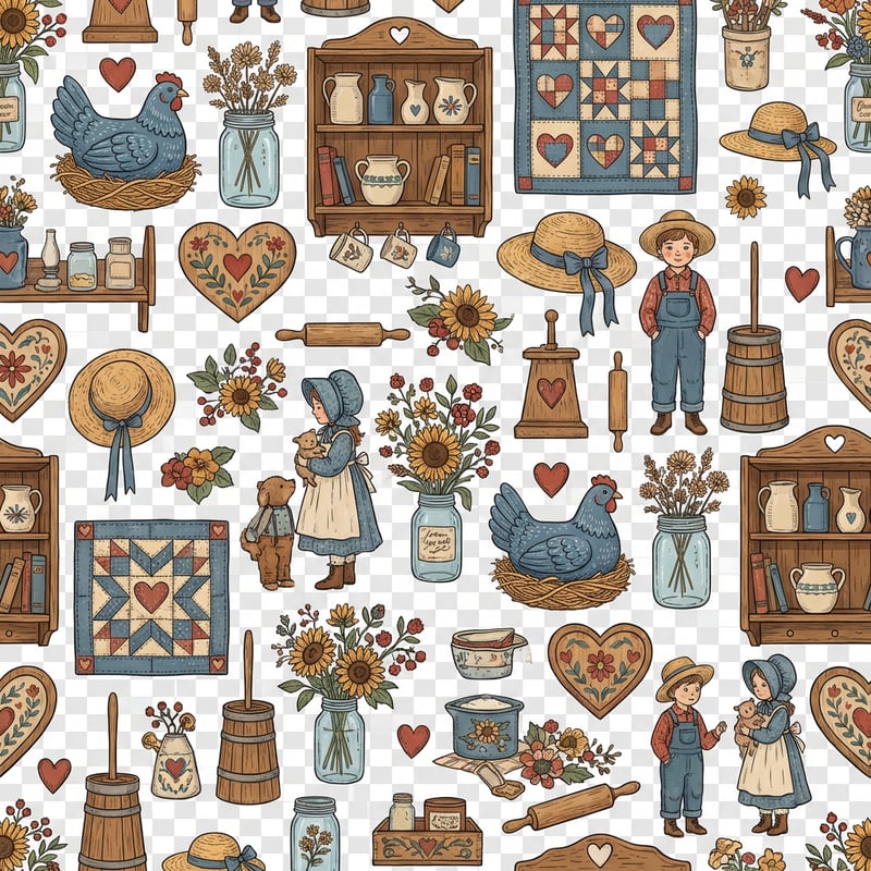 Cozy Folk Americana Wallpaper
