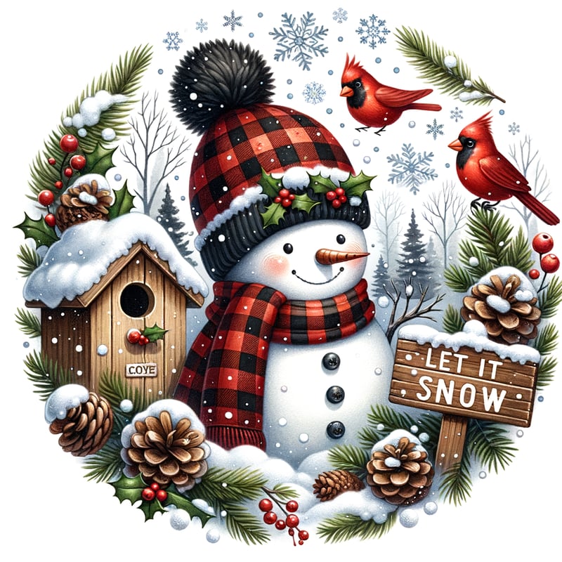 Watercolor Winter Snowman Circle