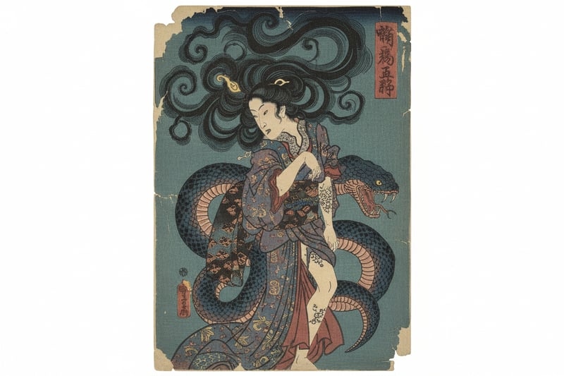 Ukiyo-e Serpent Spirit Woman Artwork