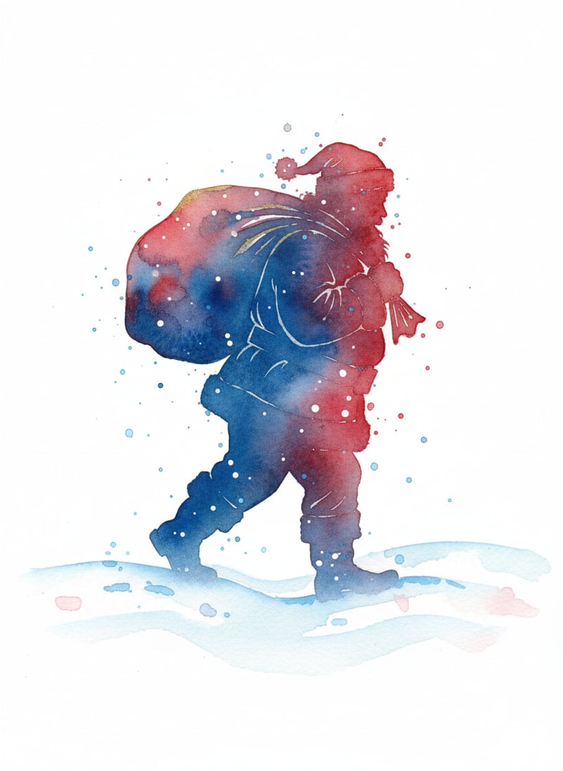 Watercolor Santa Claus Silhouette