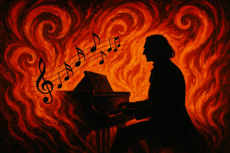Fiery Liszt Piano Silhouette