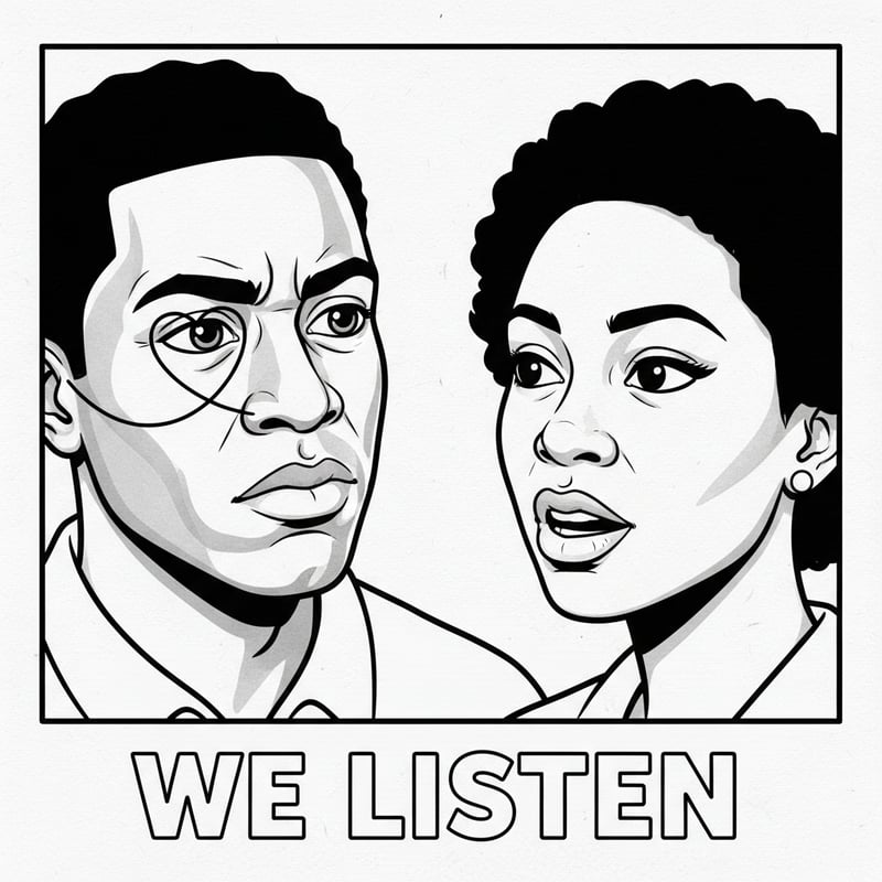 Black and White Line Art Listening