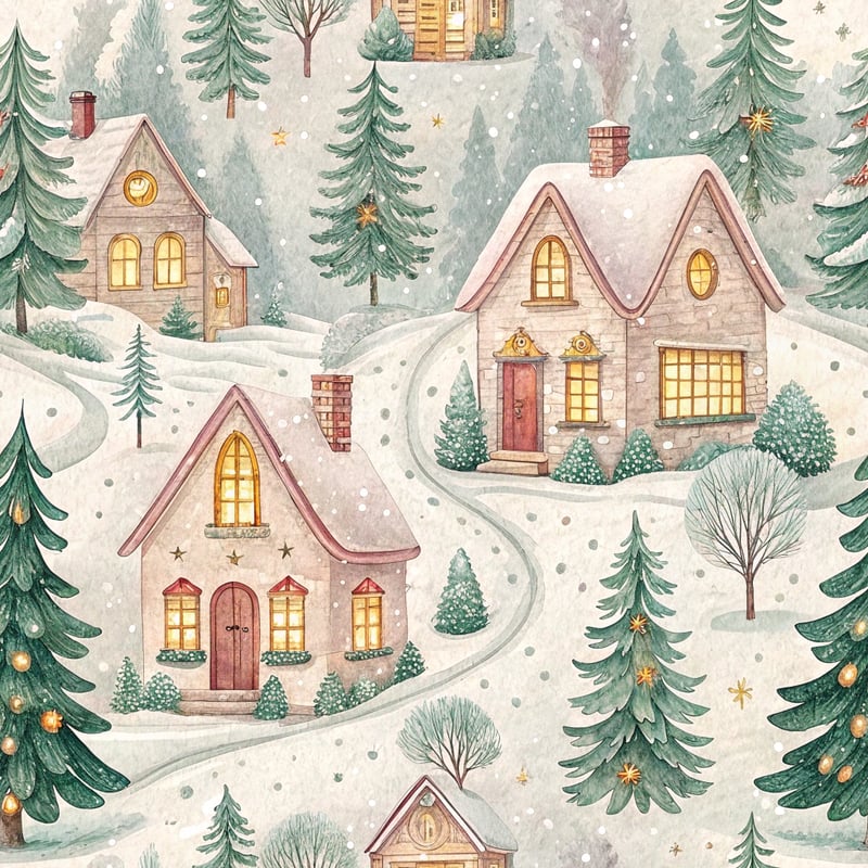 Cozy Watercolor Christmas Village