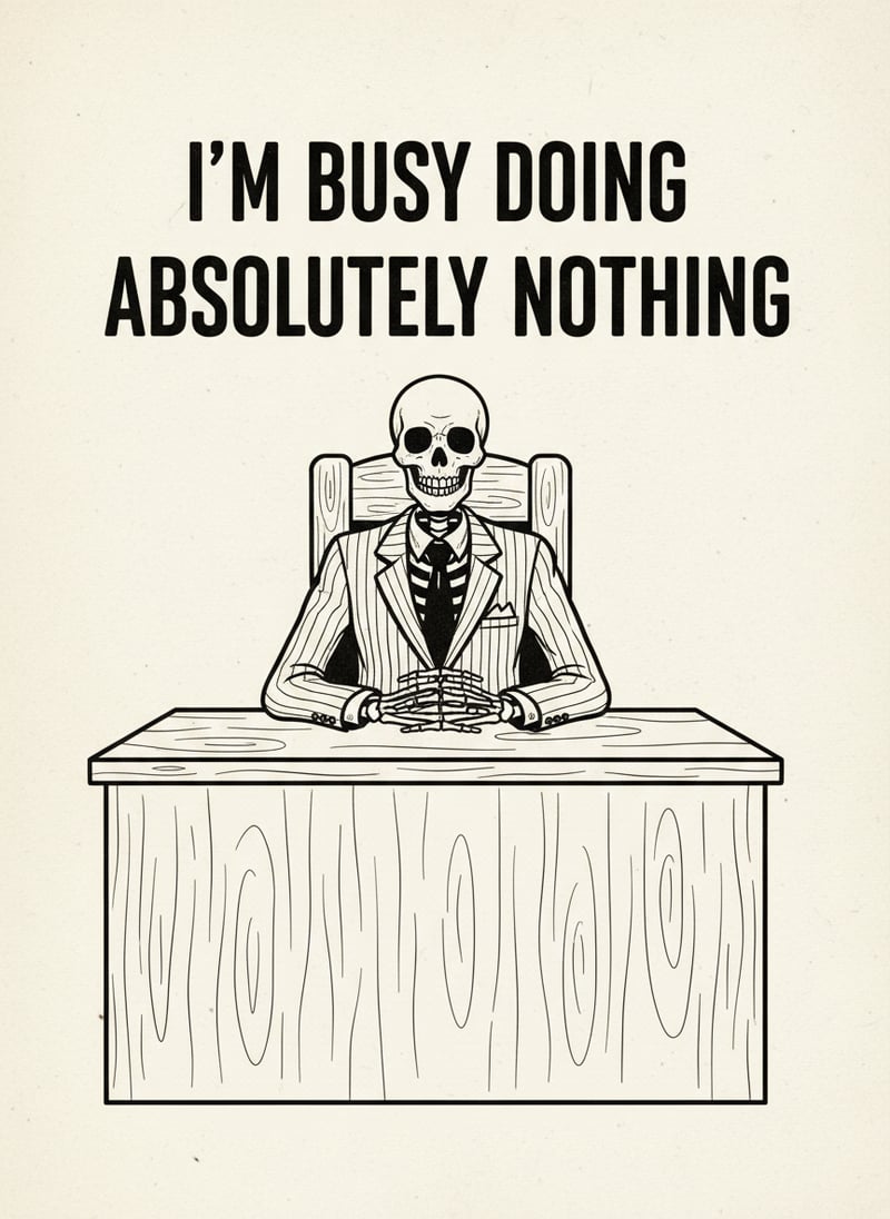 Retro Skeleton Illustration at Desk