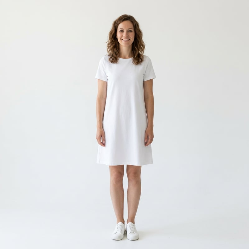 White Solid Color on Smiling Mom Model