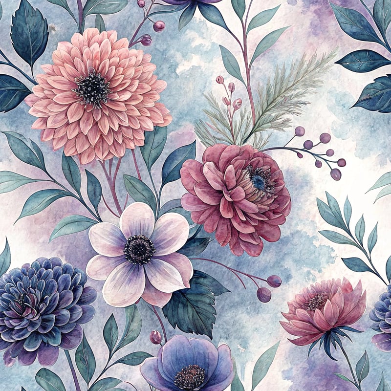 Watercolor Floral Pattern in Muted Pastels