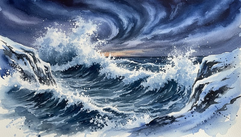Evening Ocean Spray Watercolor