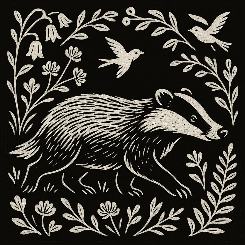 Badger Woodcut in Folk Art Style