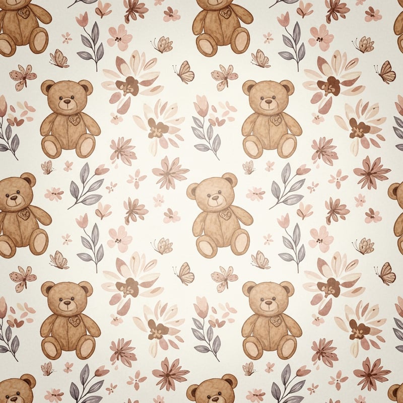 Seamless Teddy Bear Floral Pattern