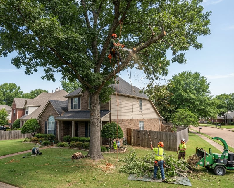 Tree Service Crew Trimming Tree