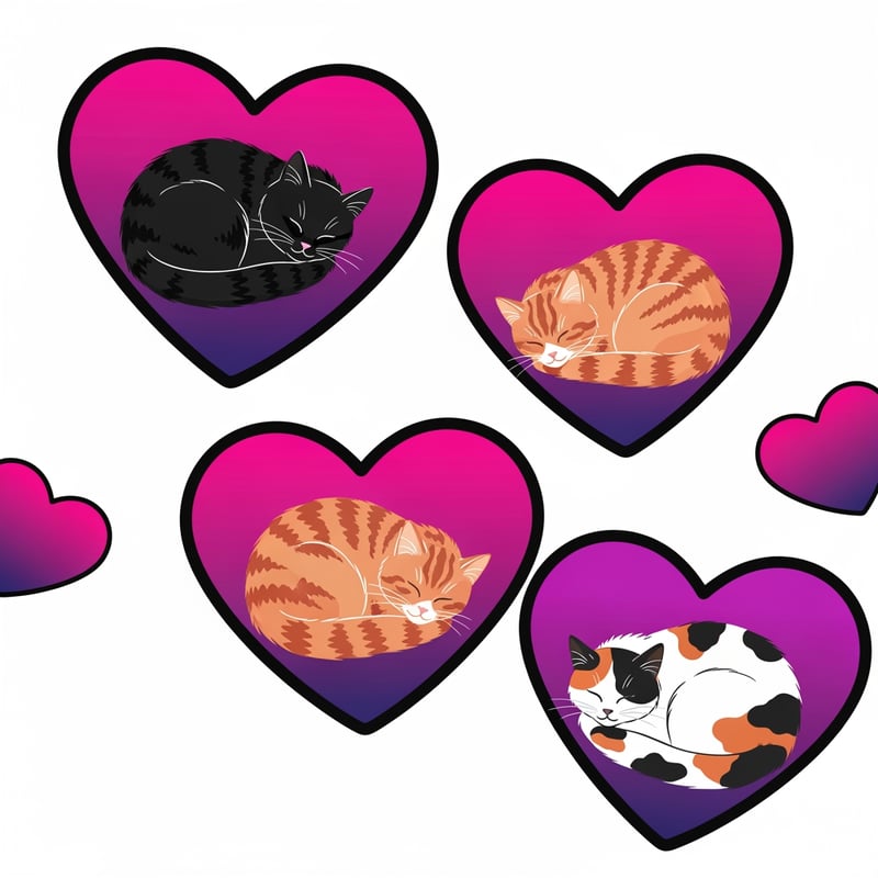 Neon Heart Cats on White Background