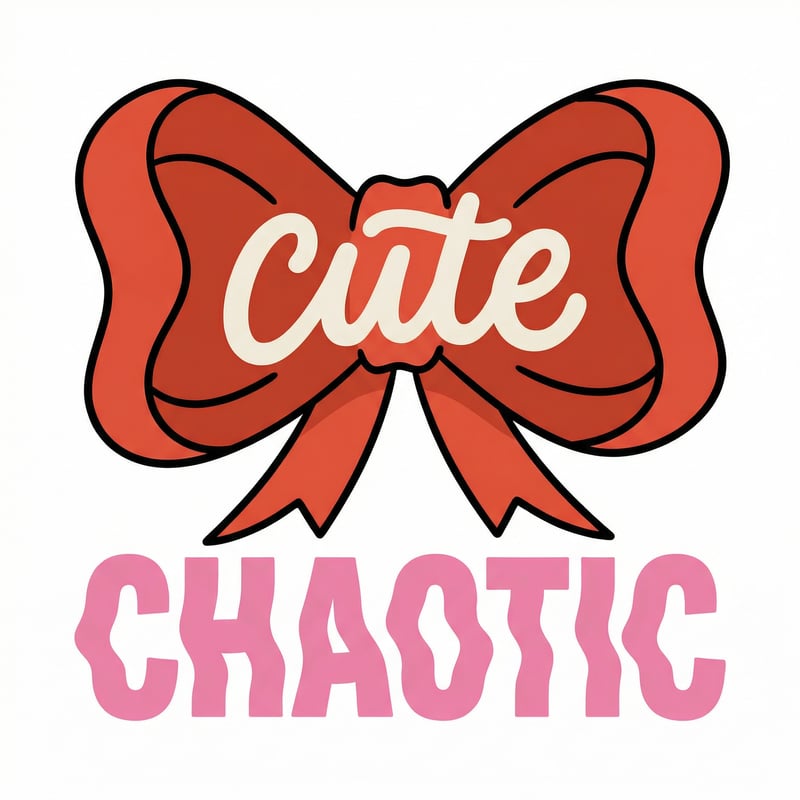 Red Ribbon Bow with Cute Chaotic Text