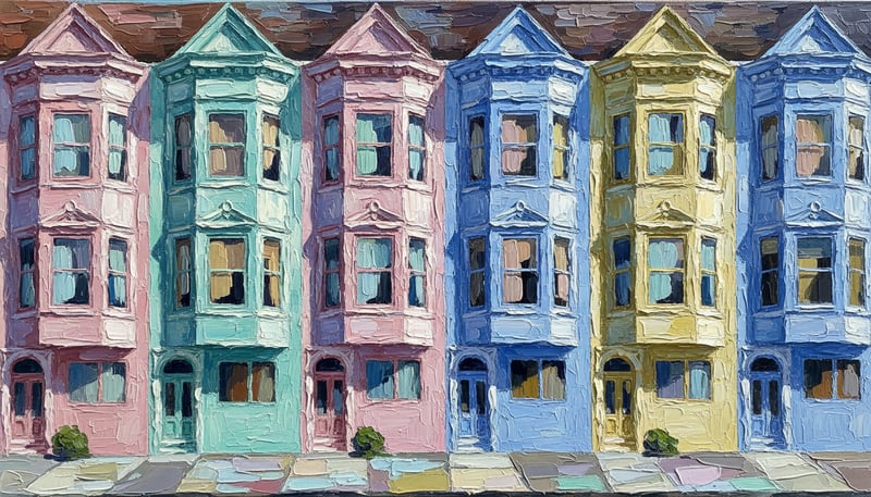 Impasto Oil Painting of San Francisco Houses