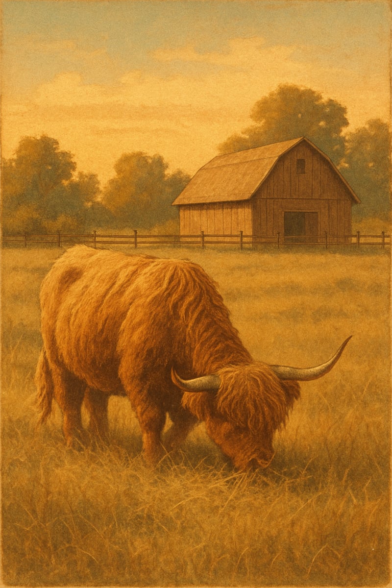 Highland Cow in Autumn Hayfield