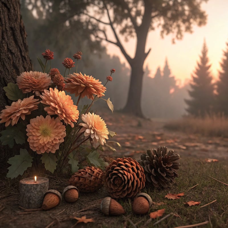 Fall Mums and Pinecones in Warm Tones