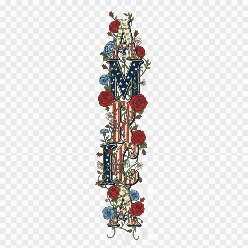 Stacked America Letters with Floral Vines