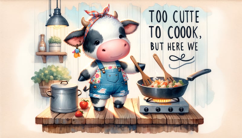 Whimsical Cow Cooking Illustration