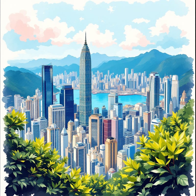 Hong Kong Ink and Watercolor Poster
