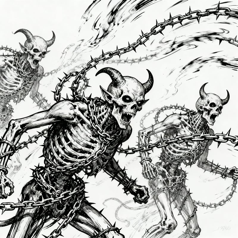 Skeletal Devils with Barbed Chains