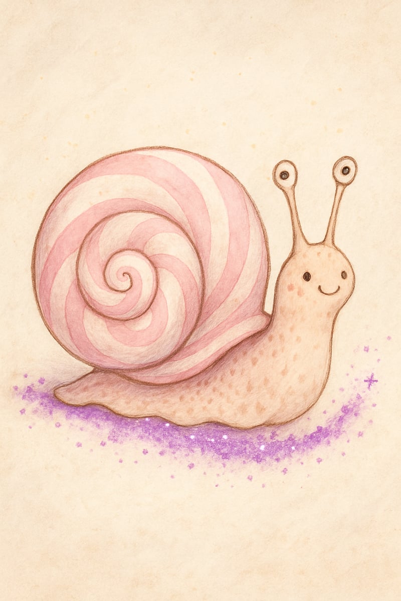 Whimsical Pink Snail with Glitter Trail