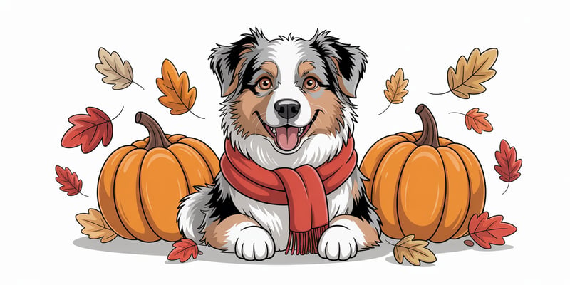 Cheerful Australian Shepherd with Pumpkins