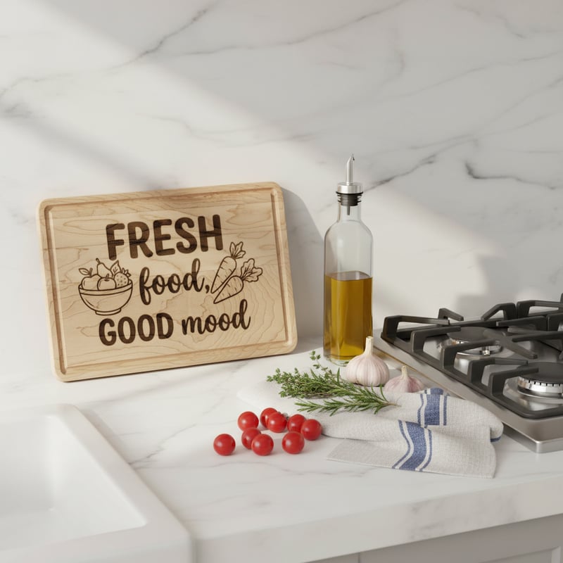 Engraved Cutting Board in Kitchen Scene