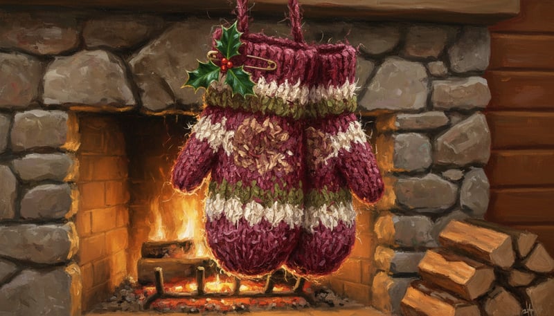 Cozy Wool Mittens by Fireplace