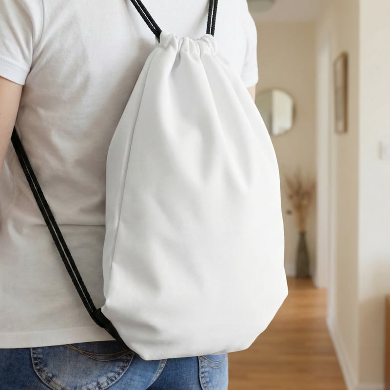 White Drawstring Bag Lifestyle Photo