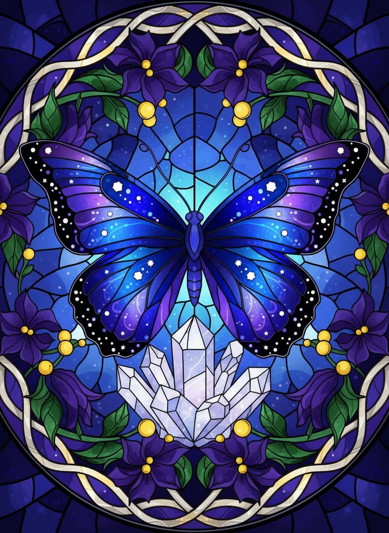 Glowing Night Butterfly Stained Glass