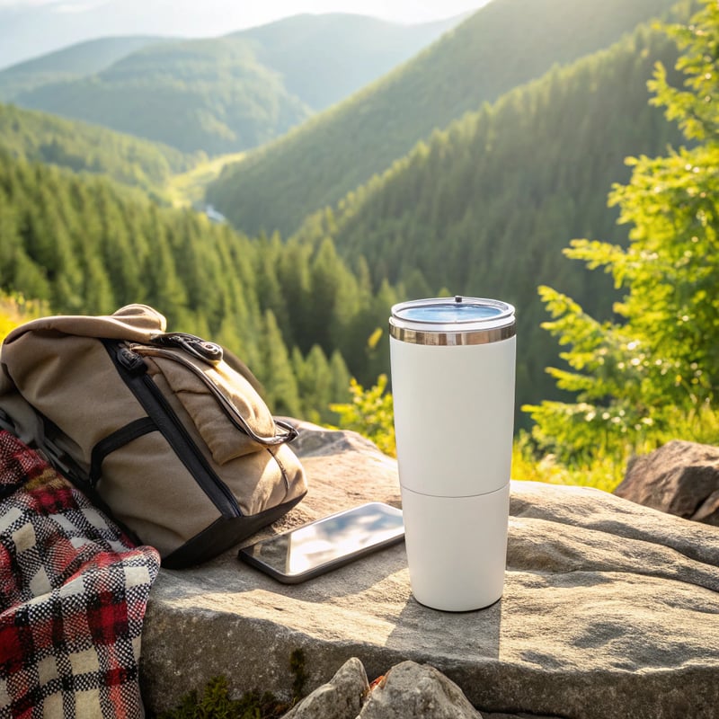Stainless Steel Tumbler Against Mountain View