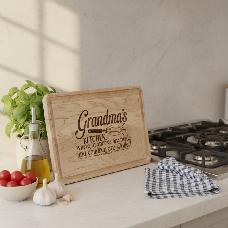 Engraved Board in Cozy Kitchen Scene