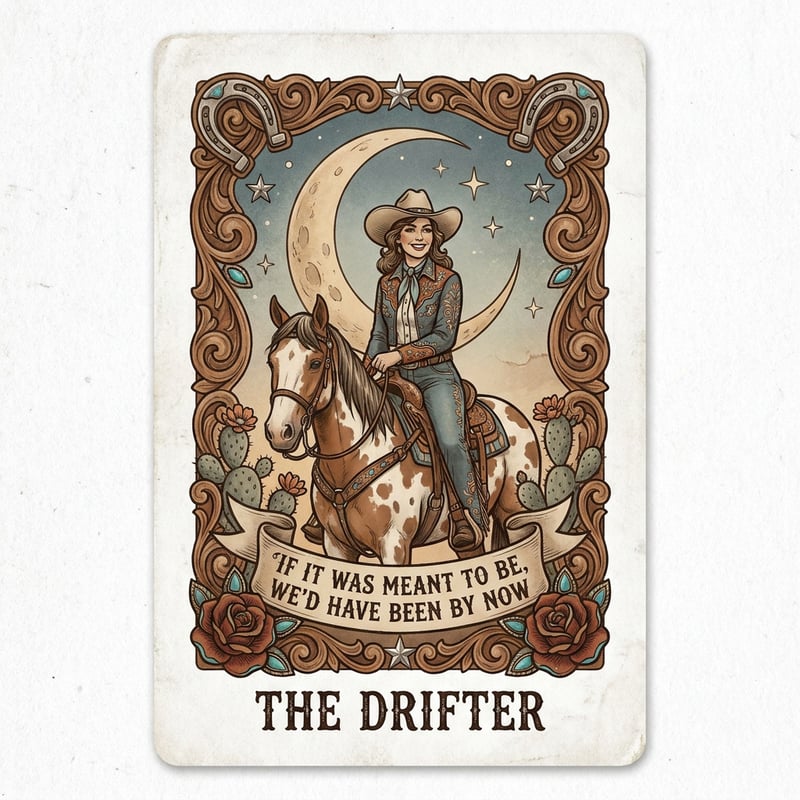 Vintage Western Cowgirl Tarot Card