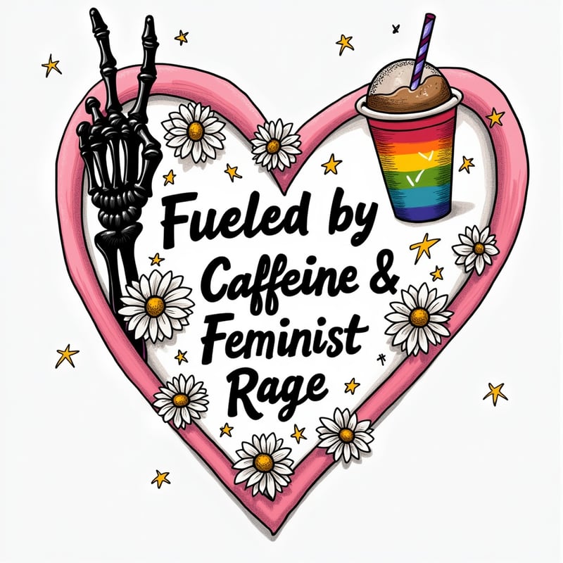 Caffeine & Feminist Rage Heart Doodle