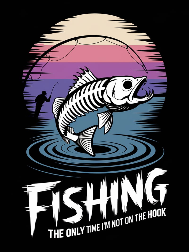 Edgy Skeletal Fish Fishing Design