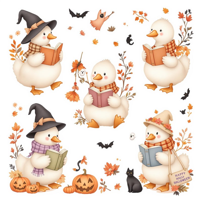 Vintage Kawaii Geese Halloween Art