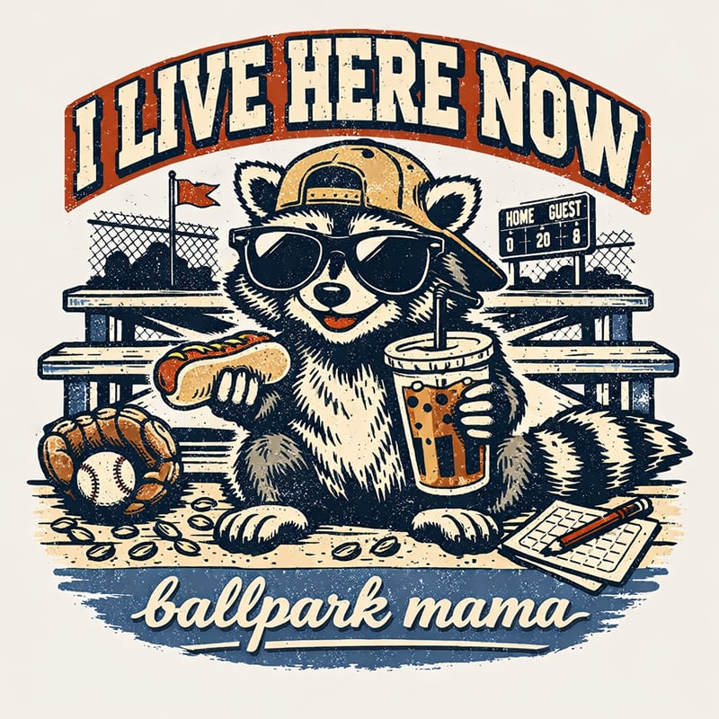 Vintage Baseball Mom Raccoon Tee Design