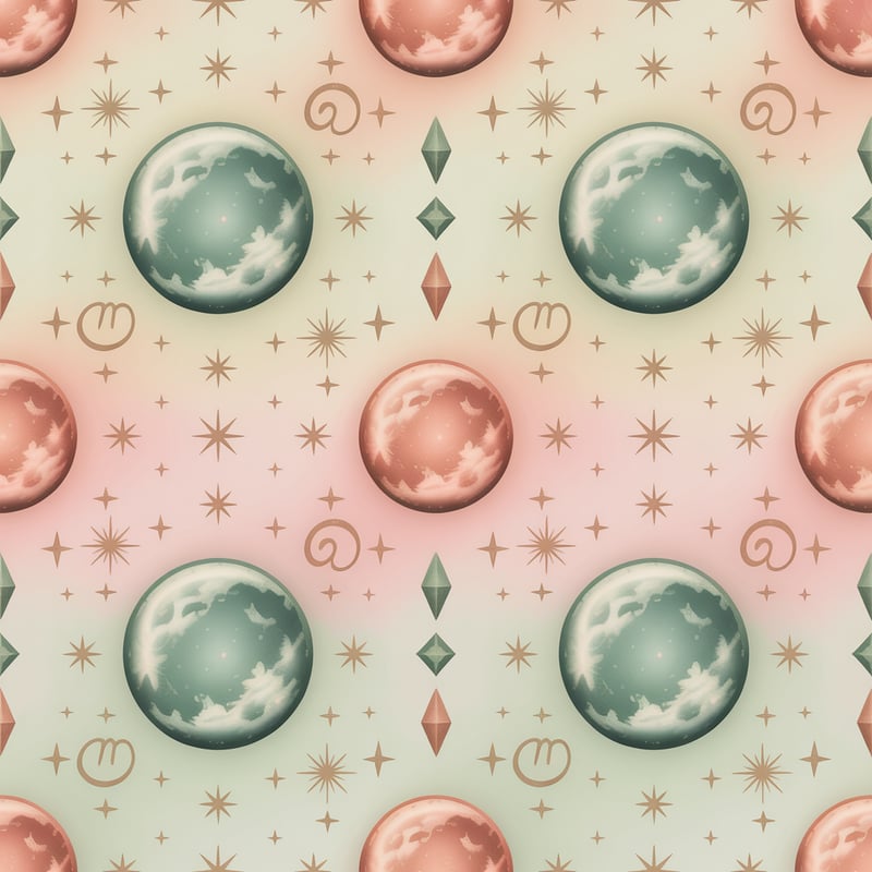 Celestial Boho Pattern with Moons and Crystals