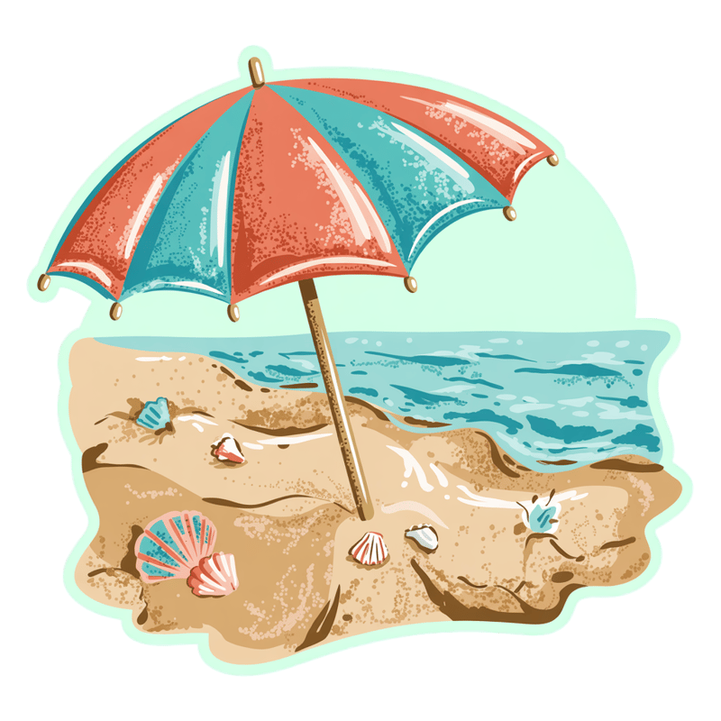 Retro Seaside Beach Umbrella Graphic