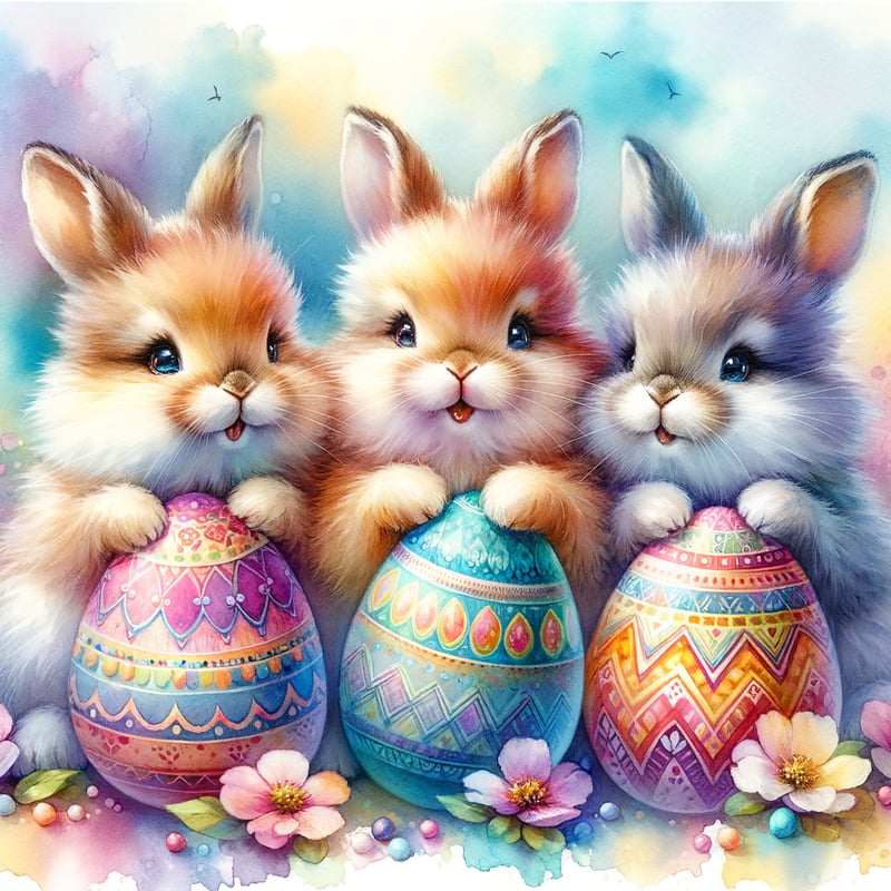 Pastel Bunnies with Easter Eggs